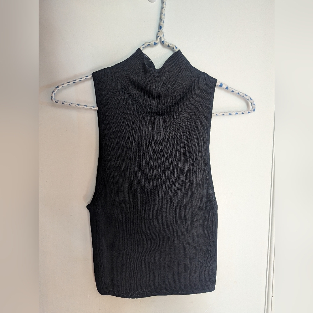 & Other Stories Black Ribbed Sleeveless Mock Neck Tank